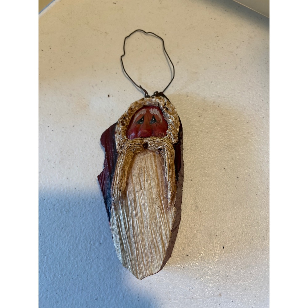 Hand Carved Wood Santa Claus Ornament Rustic Folk Art Father Christmas 6.5 Inch
